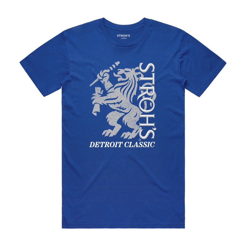 front of royal t-shirt with Lion Stroh's Detroit Classic