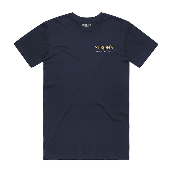 front of navy t-shirt with Stroh's Detroit Classic on the left chest