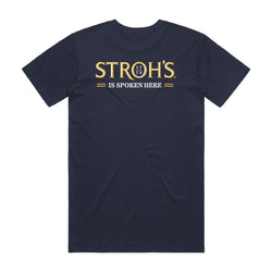 back of navy t-shirt with Stroh's 1775 Is Spoken Here