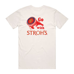 back of vintage white t-shirt with Go With Stroh's