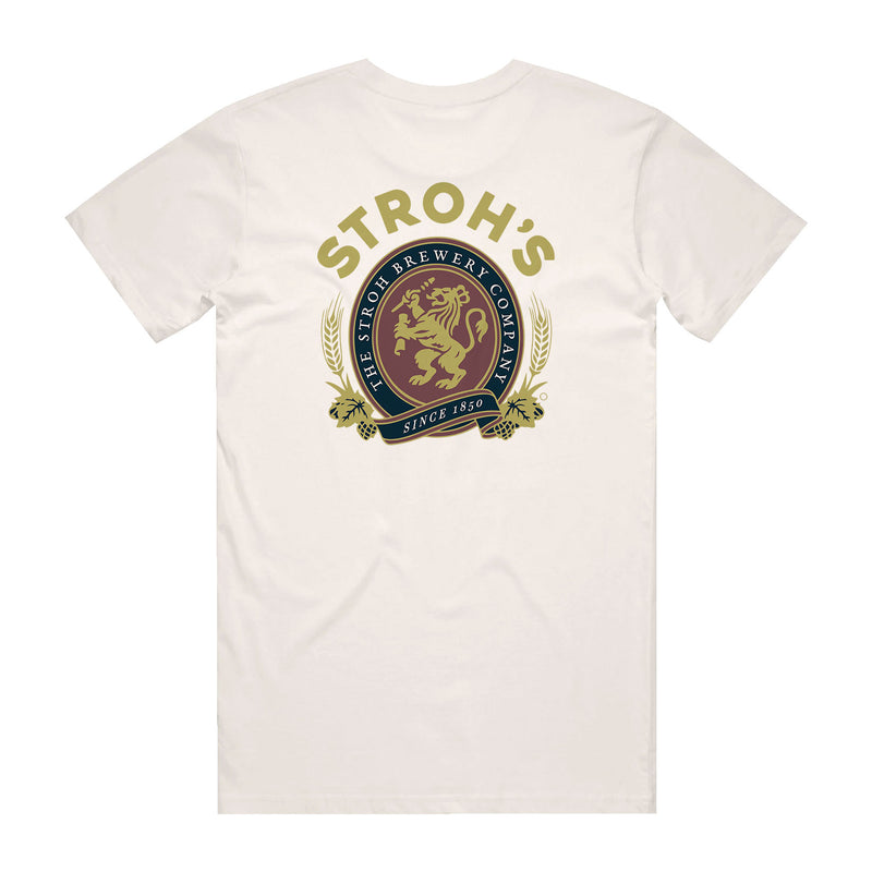 back of vintage white t-shirt with Stroh's seal